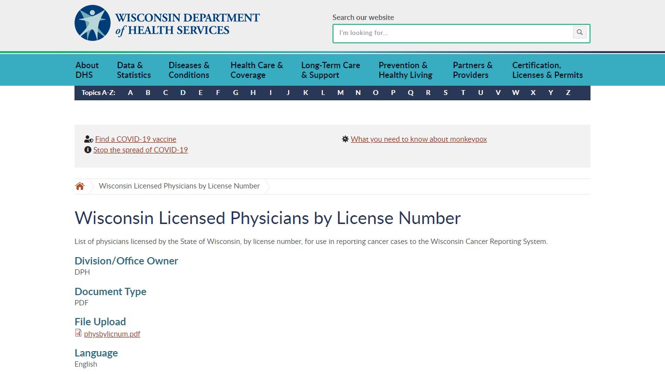 Wisconsin Licensed Physicians by License Number