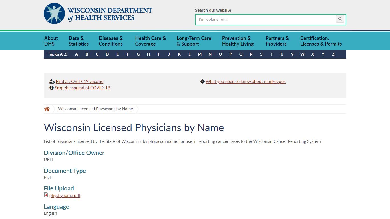 Wisconsin Licensed Physicians by Name | Wisconsin Department of Health ...